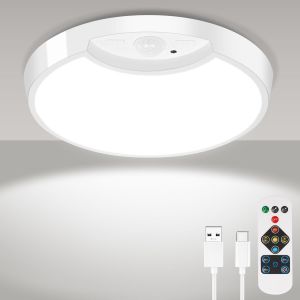 Led Ceiling Light With Motion Radar,4500mah Rechargeable Round Ultra Thin Ceiling Light,3 Color Temperature For Kitchen,Bedroom,Utility Room And More-Rechargeable - Neuf