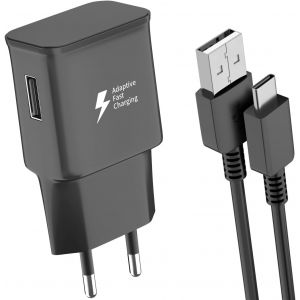 Thef-Chargeur Rapide Pour Samsung Galaxy S23 S21 S20 S10 S10+ S10e S9 S9+ S8 S8+ A16 A15 A14 A13 A12 A05s A55 A54 A35 A32 Tab A9 A9+ Ep-Ta200 Usb Adaptive Fast Charging Avec Câble Type C (Noir) - Neuf