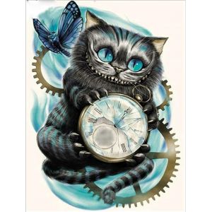 Kit De Peinture Diamant 5d Do-It-Yourself (30 X 40 Cm, Le Chat De L'horloge), La Broderie, Le Diamant De Point De Croix, Strass, Décoration, Peinture Murale Sur Toile - Neuf
