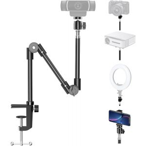 Support de Caméra Webcam avec Porte Téléphone,Support Projecteur 63,5cm Pliable Flexible Col de Cygne,Support Webcam pour Logitech C922 C930e C920S C920 C615 C960 Brio 4K,Gopro Hero 8 7 6 5 - Neuf