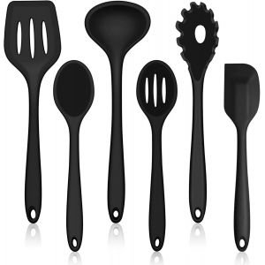 Ersan-Lot De 6 Ustensiles De Cuisine En Silicone Antiadh&eacute;sif, Ustensiles De Cuisine, Ustensiles De Cuisine, R&eacute;sistants &Agrave; La Chaleur, Pour La Cuisson Et La Cuisson, Facile &Agrave; Nettoyer, Noir - Neuf