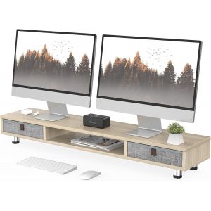Réhausseur d'Écran d'Ordinateur 2 Niveaux Grand Moniteur Stand avec Tiroir de Stockage pour 2 Moniteurs ,TV,PC,Imprimante 108 x23,5x(15,2-16,7) cm Noir - Neuf