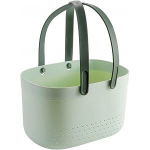 Panier De Douche Portable,Panier De Douche Avec Trous De Ventilation, Non Glisser Hollow-Out Panier,Panier De Rangement Portable En Plastique De Grande Capacité Avec Poignées Pour Salle De Bain(Vert) - Neuf
