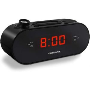 Radio-r&eacute;veil FM Projection Double Alarme avec Fonctions Sleep/Snooze, Luminosit&eacute; R&eacute;glable Et Piles De Sauvegarde De L'heure Noir - Neuf