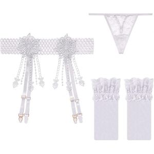 Asas-Femme Ensemble De Lingerie 3 Pièces,Porte-Jarretelles En Dentelle & Bas Cuisses & String Ficelle - Neuf