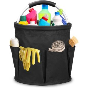 Checarzhn--No1-Panier De Nettoyage Avec Poignée, Grand Organ Ur De Fournitures De Nettoyage Avec Poignées Et Séparateur, Sac De Nettoyage Pliable Pour Jardin, Diamètre 28cm (Noir) - Neuf
