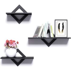 Lot De 3 Étagères Murales Flottantes En Bois, Étagères Murales Stables, Idéales Pour Salon, Chambre, Couloir, Cuisine, Capacité De Charge Jusqu'à 9 Kg, Longueur 27/34/42 Cm (Noir) - Neuf