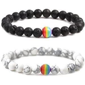 Lot De 2 Bracelets De No&euml;l En Perles, Pierres Naturelles, Pierres Pr&eacute;cieuses, Pour Couple, Cadeau D'anniversaire De Mariage Pour Homme Et Femme - Neuf