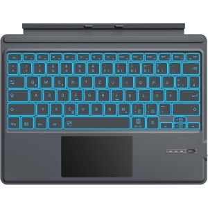 Clavier Allemand compatible avec Microsoft Surface Pro 7 Plus/Pro 7/Pro 6/Pro 5/Pro 4/Pro 3, Clavier QWERTZ Bluetooth avec Pav&eacute; Tactile, R&eacute;tro&eacute;clairage LED 7 Couleurs, Batterie Rechargeable, Gris - Neuf