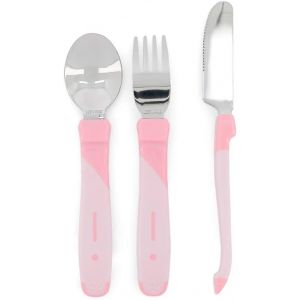Kal-Couverts B&eacute;b&eacute; 12m+ En Acier Inoxydable U2013 Cuill&egrave;re + Fourchette + Couteau, Lot De 3 U2013 Set Sevrage Sans Bpa U2013 Accessoire Repas Enfant U2013 Rose - Neuf