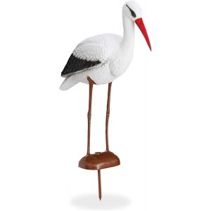 MEVRONISSHOP-Statue de Jardin Cigogne, Figurine de d&eacute;coration, Protection h&eacute;ron, Naissance, 80 x 22 x 64 cm, Blanc/Rouge - Neuf