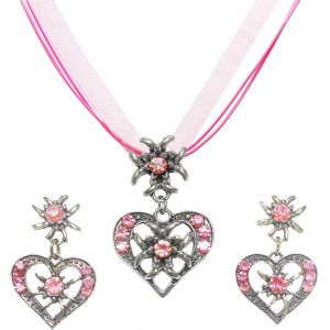 3 Pcs Bijoux Fantaisie Traditionnels Pour Femme,Bijoux Dirndl Bavarois,Boucles D'oreilles Et Collier Avec Pendentif En Forme De C?ur En Strass Edelweiss,Tenue Pour Femme De L'oktoberfest.[Y784] - Neuf