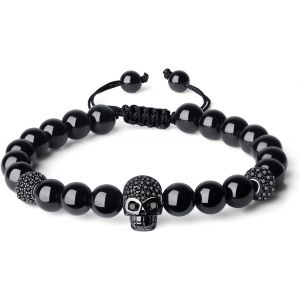 Eryi-Bracelet À Charms Tête De Mort Pierre Homme Femme - Neuf