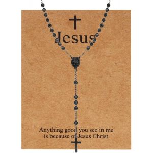 Kal-Chapelet Avec Perles Catholiques Pour Femmes Et Hommes - Pendentif En Forme De Croix En Y - Avec Crucifix En Acier Inoxydable Et Carte De Jésus - Neuf