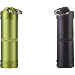 Pilulier Porte-Cl&eacute;s 3 Couleurs Mini Capsule M&eacute;tallique Bo&icirc;te &Agrave; Pilules Bo&icirc;te &Agrave; Pilules Bo&icirc;te Porte-Cl&eacute;s Mini &Eacute;tanche En Aluminium Vert + Noir - Neuf