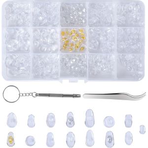 Kalanka-150 Paires Coussinets De Nez Pour Lunettes, 15 Styles Plaquettes De Lunettes En Silicone Souple Antid&eacute;rapant, Plaquettes De Lunettes &Agrave; Visser. Plaquettes De Lunettes &Agrave; Enfoncer Transparent - Neuf