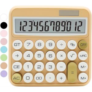 Calculatrice standard blanche-12 chiffres avec grand &eacute;cran LCD et gros boutons,accessoires de bureau en or blanc pour femme,mignonne pour bureau,&eacute;cole,maison,entreprise - Neuf
