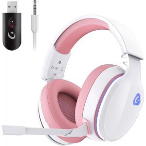 Casque Gaming Sans Fil,Casque Gamer 2,4 Ghz Pour Pc/Ps5/Switch,Casque Gaming Ps5 Avec Transducteurs 50mm,Microphone Anti-Bruit,Casque Ps5 Avec Son Surrou(Rose) - Neuf