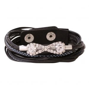 Bracelet Multicouches Pour Femme Avec Pendentif En Forme De Noud En Strass (Noir) - Neuf