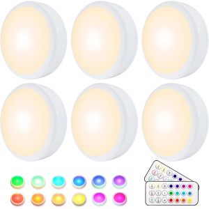 ERYI-Lampe De Placard, Lampe Led Veilleuse Rgb 16 Couleurs Sans Fil, Éclairage D'Escalier Et De Jeu À Led, Avec 2 Télécommandes Et Fonction De Synchronisation, Paquet De 6 - Neuf