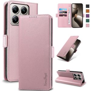 KALANKA-Coque pour Xiaomi 14T - [Blocage RFID] Housse Étuis de Protection PU Luxe [Magnétique] [Fente Carte] [Stand] Portefeuille Flip Case,[Poudre] - Neuf