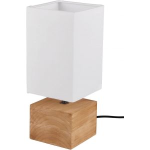 Leuchten R50171030 Lampe De Table Woody En Bois Marron Avec Abat-Jour En Tissu Blanc 12 X 12 Cm - Neuf