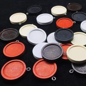 45 Pcs Bois Pendentif Plateaux Rond 25 Mm 5 Couleur Supports Pendentif, Corde De Cire Noire Et Boucle De Suspension Pour Diy Bijoux - Neuf