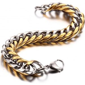 Eryi-Bracelet Acier Inoxydable Menotte Chaine Punk Rock Biker Motard Lourd Metal Classique Charme Fantaisie Bijoux Cadeau Couleur Argent Or Pour Homme - Neuf