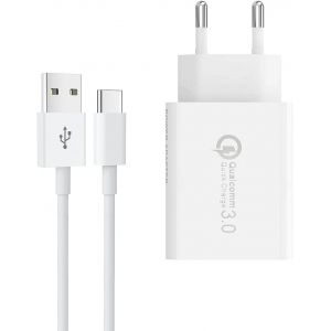 Loc-Chargeur Rapide Usb C 18 W Pour Xiaomi,Chargeur Mural Qc 3.0,C&acirc;ble De Charge Rapide De Type C,Adaptateur De Voyage,Prise D'Alimentation Pour Smartphone Pour Redmi Mi Note 12 11 10 9 8 11T&iquest; - Neuf