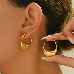 Boucles D'oreilles Créoles De Luxe En Acier Inoxydable Doré, Clips D'oreilles Rondes Brillantes Cubiques, Bijoux Tendance Pour Fête De Mariage,Numéro De Modèle: Wf8047-1 - Neuf