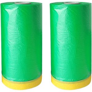 2 Pi&egrave;ces Masker avec Ruban de Masquage Film Ruban Adh&eacute;sif Toil&eacute; Masquage Protection Feuilles de Poussi&egrave;re Imperm&eacute;able Couverture Peinture de Voiture Vert 110cm x 20m - Neuf