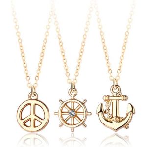Lot De 3 Pendentifs Cr&eacute;atifs Hip-Hop - Ancre - Cha&icirc;ne Vintage - Th&egrave;me Pirate - Collier En Alliage Pour Adolescents - Cadeau Dor&eacute;,Acier Inoxydable - Neuf