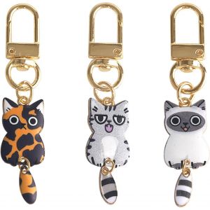 Kal-3 Pi&egrave;ces Mignon Porte-Cl&eacute;s Chat, Cadeaux Pour Les Amoureux Des Chats, Cadeau Th&egrave;me Chat, Mini Porte-Cl&eacute;s, Pendentif Sac, Style-2 - Neuf