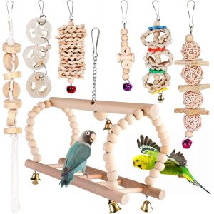 Chenquansarl-Jouet Perroquet 7 Pièces Jouets Pour O Aux, Jouet Perruche, Bois Perchoir Perroquet, Perchoir O Aux, Accessoires De Cage O Aux Pour Perroquets Gris, Calopsittes, Cockatiels, Cacatoès, Pi - Neuf