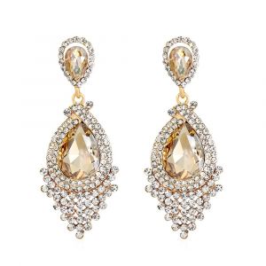 Boucles D'oreilles Pendantes En Forme De Goutte D'eau Scintillante Pour Femme, Champagne, Cristal, Droite - Neuf