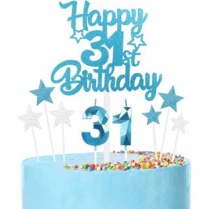 Lot De Bougies Bleues Pour 31e Anniversaire-Bougies Bleues En Forme De Chiffre 31 Pour Décoration De Gâteau D'anniversaire-Décorations De Gâteau D'anniversaire Pour Filles,Garçons,Femmes,Hommes - Neuf