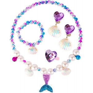 Mermaid Princess Costume Set De Décorations De Fête D'halloween Costume Accessoires De Cadeau D'anniversaire Des Enfants Ensembles De Bijoux Collier Pendentif Bracelet Boucles D'oreilles - Neuf
