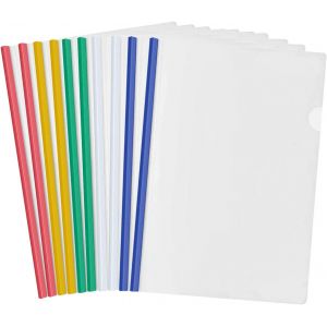 Moiuy-10 Feuilles Plastique A4 Dossier Coulissante, Clair Chemise De Couvertures De Rapports Avec Reliure Barre Coulissante Pour Accueil École Bureau Documents Classification (5 Couleur) - Neuf