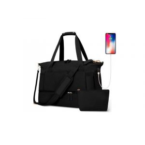 Sac de voyage 3X avec compartiment &agrave; chaussures et trousse de toilette - Noir - Neuf