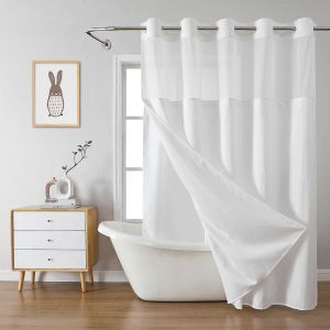 Ensemble rideau de douche en tissu pour salle de bain d'h&ocirc;tel avec fen&ecirc;tre &agrave; ouverture en maille, 71 cm x 74 cm - Neuf
