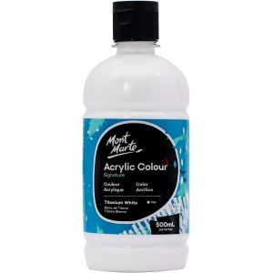Mont Marte Peinture Acrylique Blanche-Blanc De Titane (Titanium White), 16,9oz(500ml), Fini Semi-Mate, Convient Pour La Toile, Le Bois, Le Tissu, Le Cuir, Le Carton, Le Papier, Le Mdf Et L'artisanat - Neuf