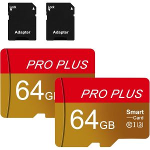 Carte Micro Sd 64 Go, Lot De 2 Sd Card Avec Adaptateur Uhs-I A1 C10 Tf Carte Memoire Micro Sd Cartes M&eacute;moire Microsd Pour Tablette, T&eacute;l&eacute;phone, Autoradio, Enregistreur, Conduite, Cam&eacute;ra, Drone - Neuf