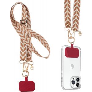 Kal-Cordon Tour De Cou Téléphone Universelle Collier Réglable, Lanières Large De Smartphone En Bandoulière Portable Avec Patch, Sangle En Coton Perle Bijou Pour Femme - Neuf