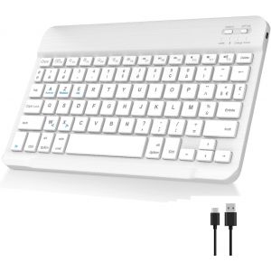 KALANKA-Clavier sans Fil Bluetooth 11"" - Mini Clavier AZERTY Français, Rechargeable USB-C, 12 Raccourcis Multimédias pour Mac, iPad, iPhone, Android, Windows,Fire OS, Blanc - Neuf