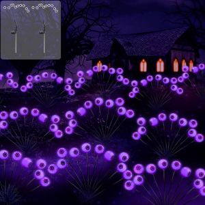Aiou-2 Pièces 10 Led Lampes Solaires De Décoration D'halloween,Decoration Halloween Lumineuse,Effrayantes En Forme De Globe Oculaire Pour Halloween Intérieur Et Extérieur Jardin Lumineuse Décor - Neuf