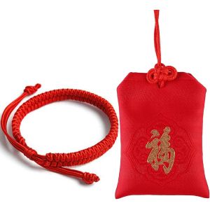 Kalsw-Bouddhist Lot De 2 Bracelets Porte-Bonheur Tibétains Tressés Rouges-Bracelet D'amitié Porte-Bonheur Tibétain-Fait À La Main-Taille Réglable-Cadeaux Pour Amis Et Couples,Einstellbar, - Neuf