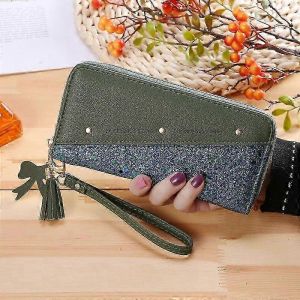 Pochette portefeuille femme &agrave; paillettes en cuir PU avec fermeture &eacute;clair et porte-cartes/t&eacute;l&eacute;phone portable mini - Neuf