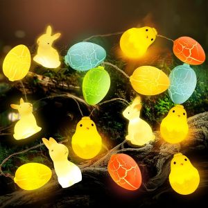 Jgd-Guirlande Lumineuse De P&acirc;ques, 2 M 20 Led Lumi&egrave;res De Oeufs De P&acirc;ques, Fonctionne Avec Piles, Avec ?Ufs De P&acirc;ques, Poulet, Lapin, Easter Egg Guirlandes, Pour P&acirc;ques D&eacute;coration F&ecirc;te (4) - Neuf