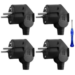 4 Pi&egrave;ces Prise Electrique, 250 V Fiche Electrique, 16A Fiche de Contact de Protection, Fiche avec Tournevis, Mise &agrave; la Terre Contact Fiche pour Usage Int&eacute;rieur Noir - Neuf