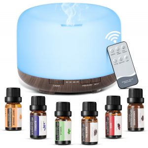 Diffuseurs D'huiles Essentielles 500 Ml Avec 6 * 10ml Huiles Essentielles, Humidificateur Ultrasonique Diffuseur Aromath&eacute;rapie, Led &Agrave; 7 Couleurs, Arr&ecirc;t Automatique, Pour La Maison, Salon, Yoga - Neuf